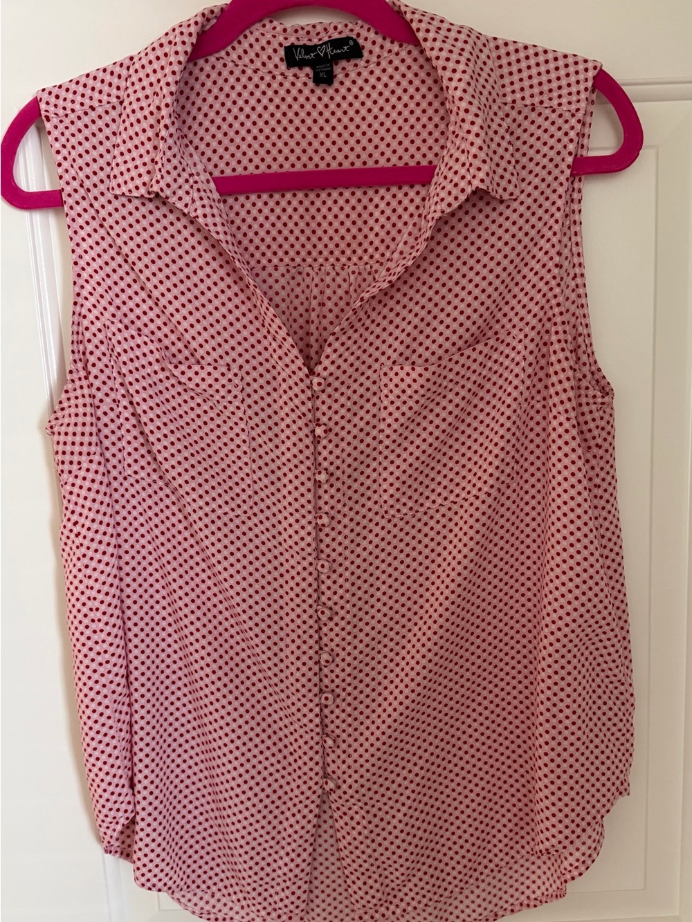 Velvet Heart Pink Sleeveless Polka Dot Button-Front Blouse